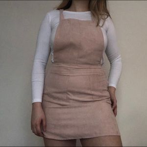 Faux suede overall skirt dress